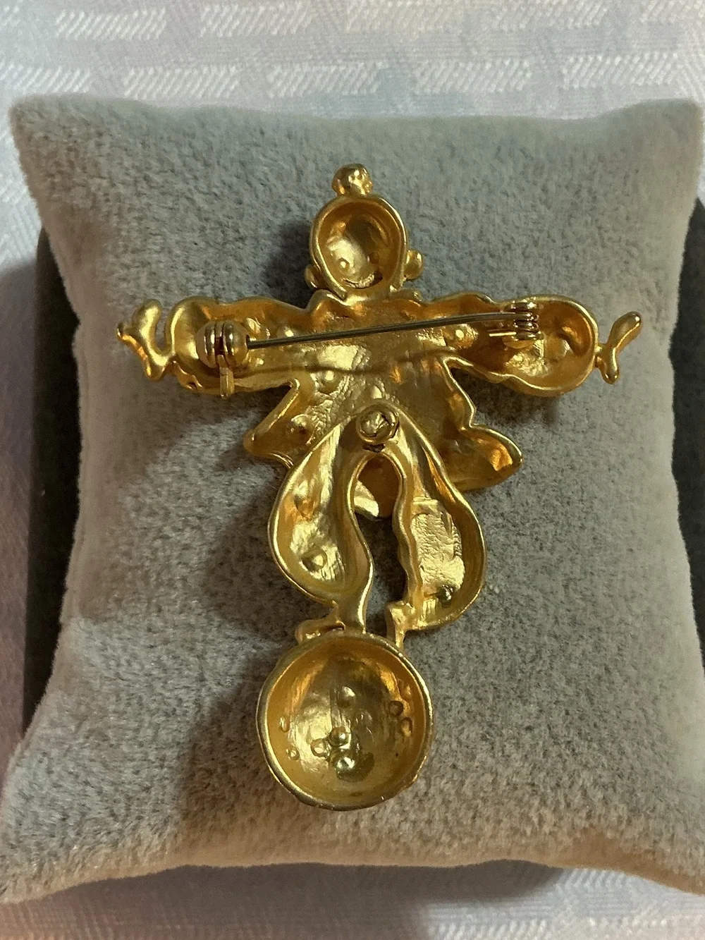 Clown on a Ball Articulated Balancing Rhinestone Gold Tone Brooch